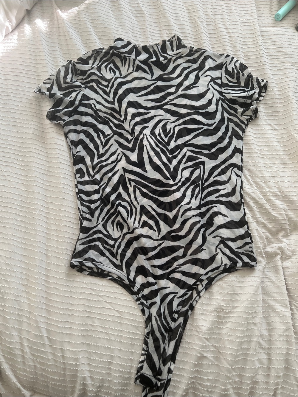 Zebra-Print Short Sleeve Bodysuit - Black & White